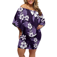 Hawaiian Hibiscus Tribal Floral Purple Family Matching Off Shoulder Short Dress and Hawaiian Shirt Polynesian Tapa Pattern - Polynesian Pride