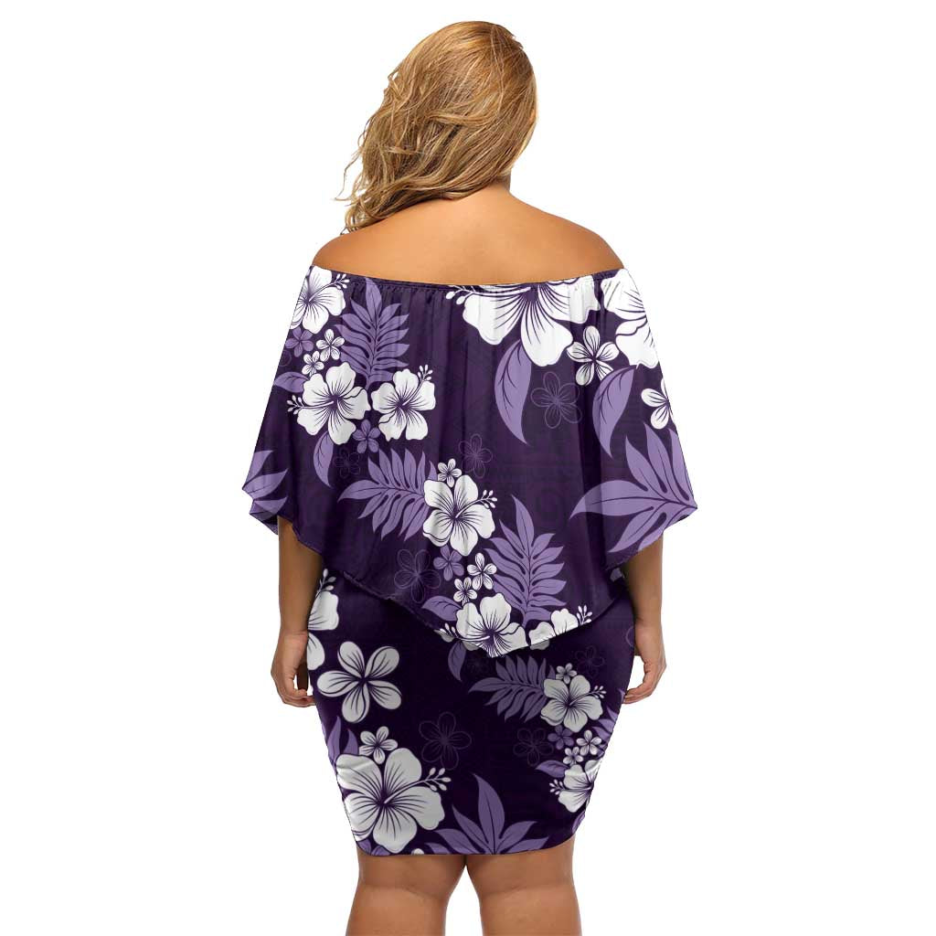 Hawaiian Hibiscus Tribal Floral Purple Family Matching Off Shoulder Short Dress and Hawaiian Shirt Polynesian Tapa Pattern - Polynesian Pride