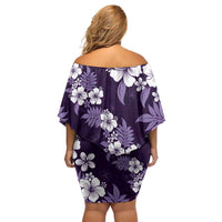 Hawaiian Hibiscus Tribal Floral Purple Family Matching Off Shoulder Short Dress and Hawaiian Shirt Polynesian Tapa Pattern - Polynesian Pride