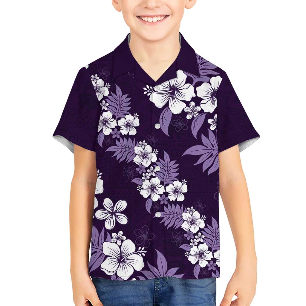 Hawaiian Hibiscus Tribal Floral Purple Family Matching Short Sleeve Bodycon Dress and Hawaiian Shirt Polynesian Tapa Pattern - Polynesian Pride