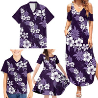 Hawaiian Hibiscus Tribal Floral Purple Family Matching Summer Maxi Dress and Hawaiian Shirt Polynesian Tapa Pattern - Polynesian Pride