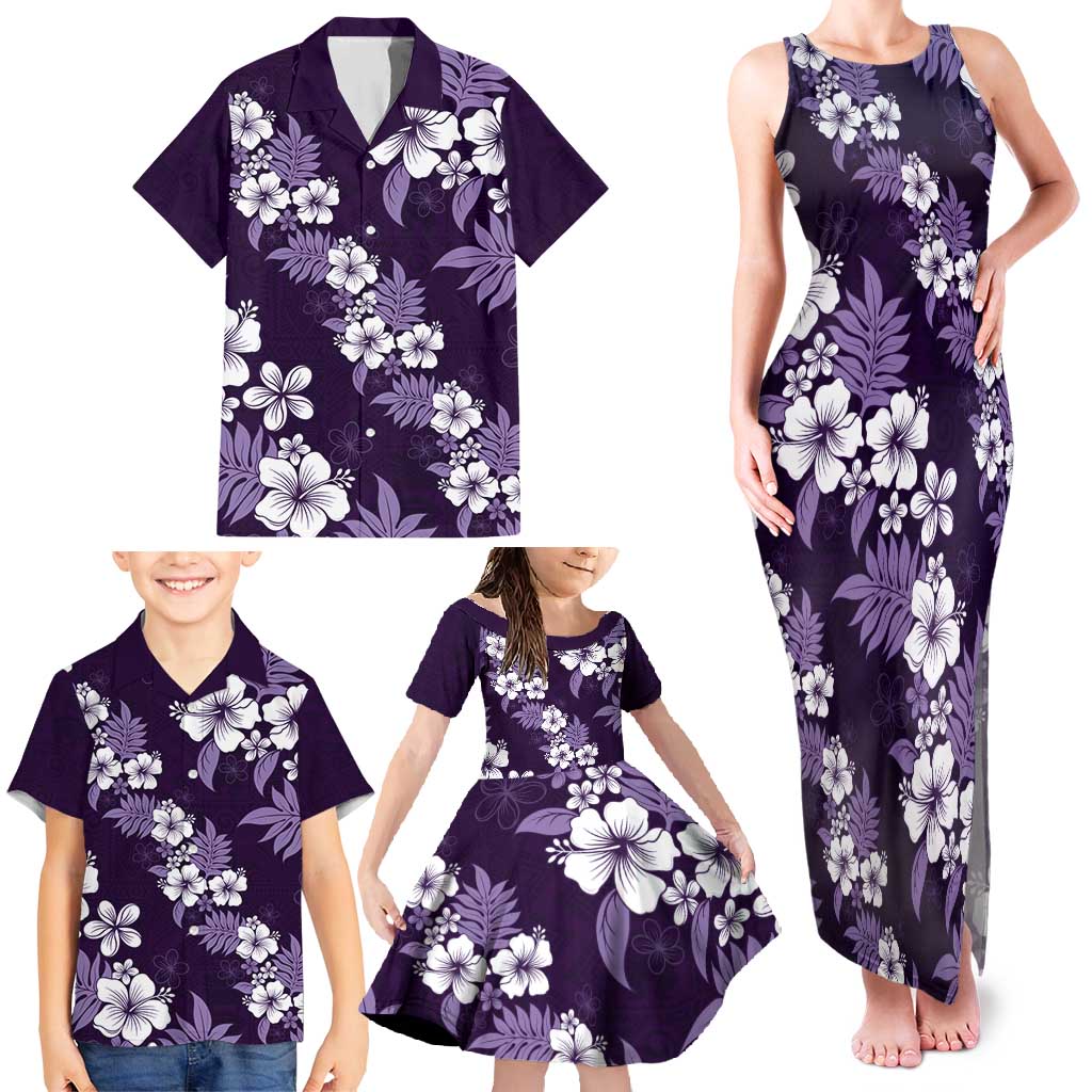 Hawaiian Hibiscus Tribal Floral Purple Family Matching Tank Maxi Dress and Hawaiian Shirt Polynesian Tapa Pattern - Polynesian Pride