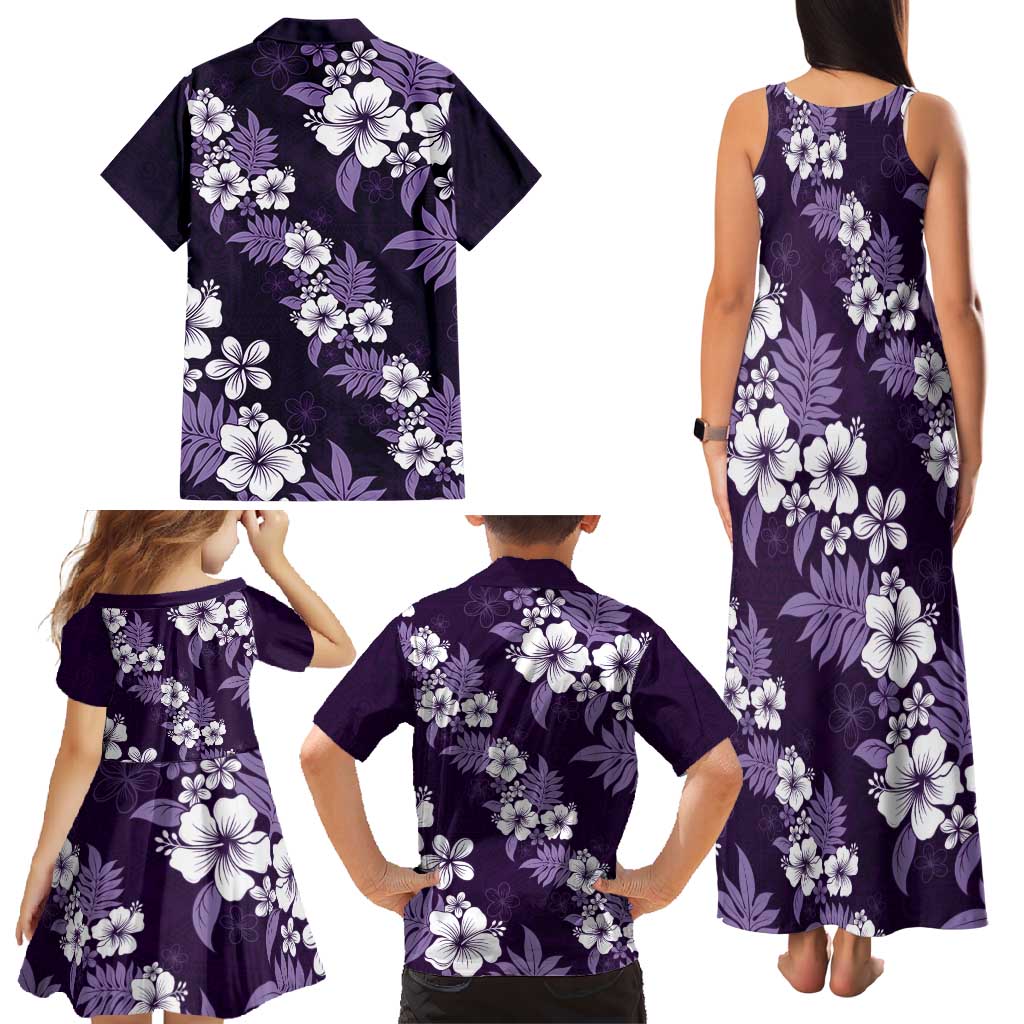 Hawaiian Hibiscus Tribal Floral Purple Family Matching Tank Maxi Dress and Hawaiian Shirt Polynesian Tapa Pattern - Polynesian Pride