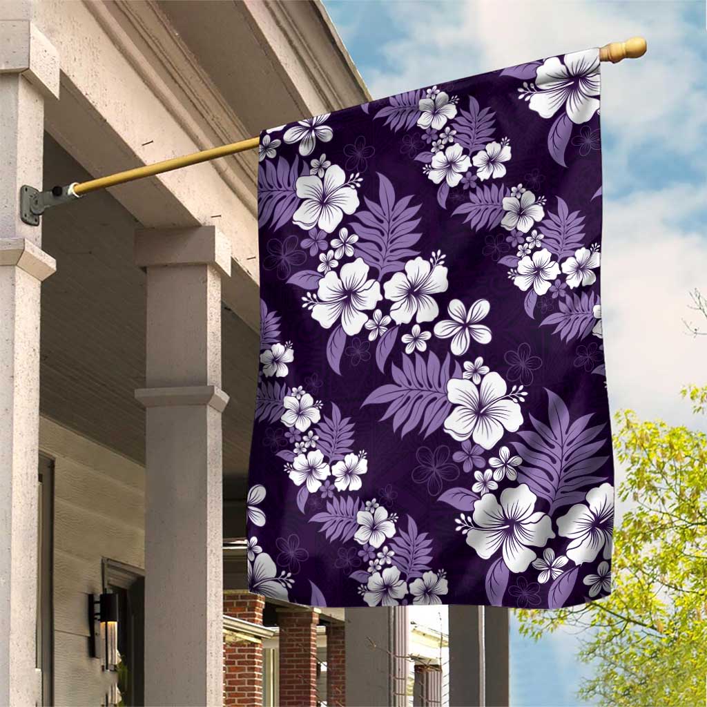Hawaiian Hibiscus Tribal Floral Purple Garden Flag Polynesian Tapa Pattern - Polynesian Pride