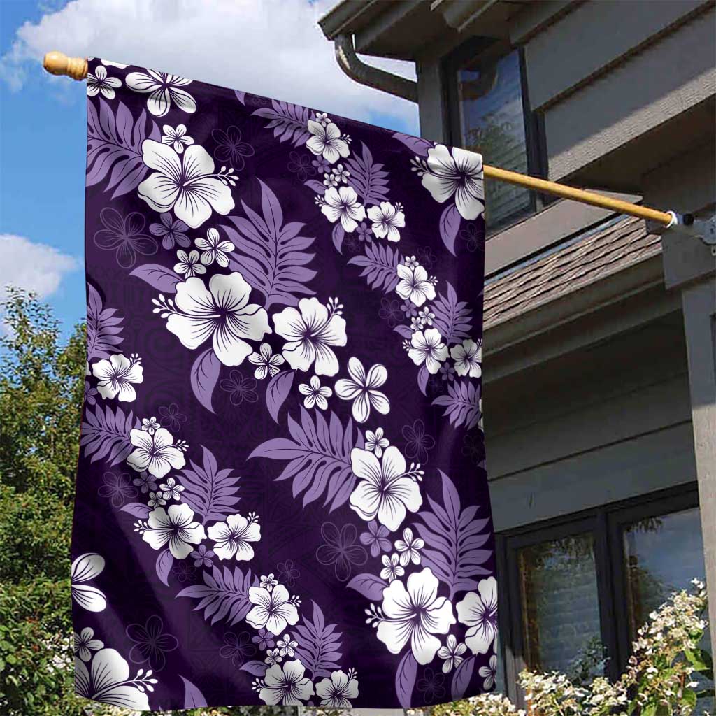Hawaiian Hibiscus Tribal Floral Purple Garden Flag Polynesian Tapa Pattern - Polynesian Pride