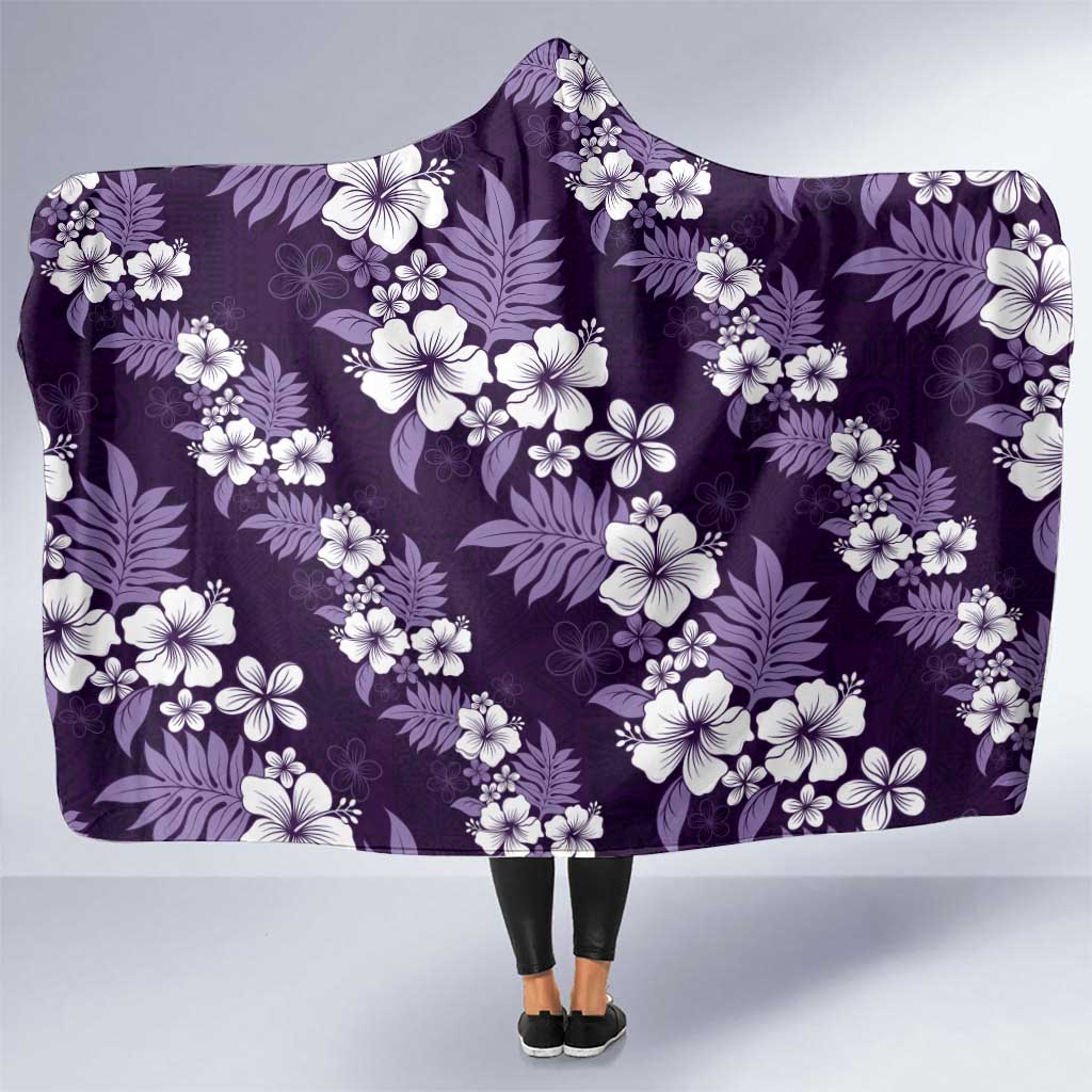Hawaiian Hibiscus Tribal Floral Purple Hooded Blanket Polynesian Tapa Pattern - Polynesian Pride