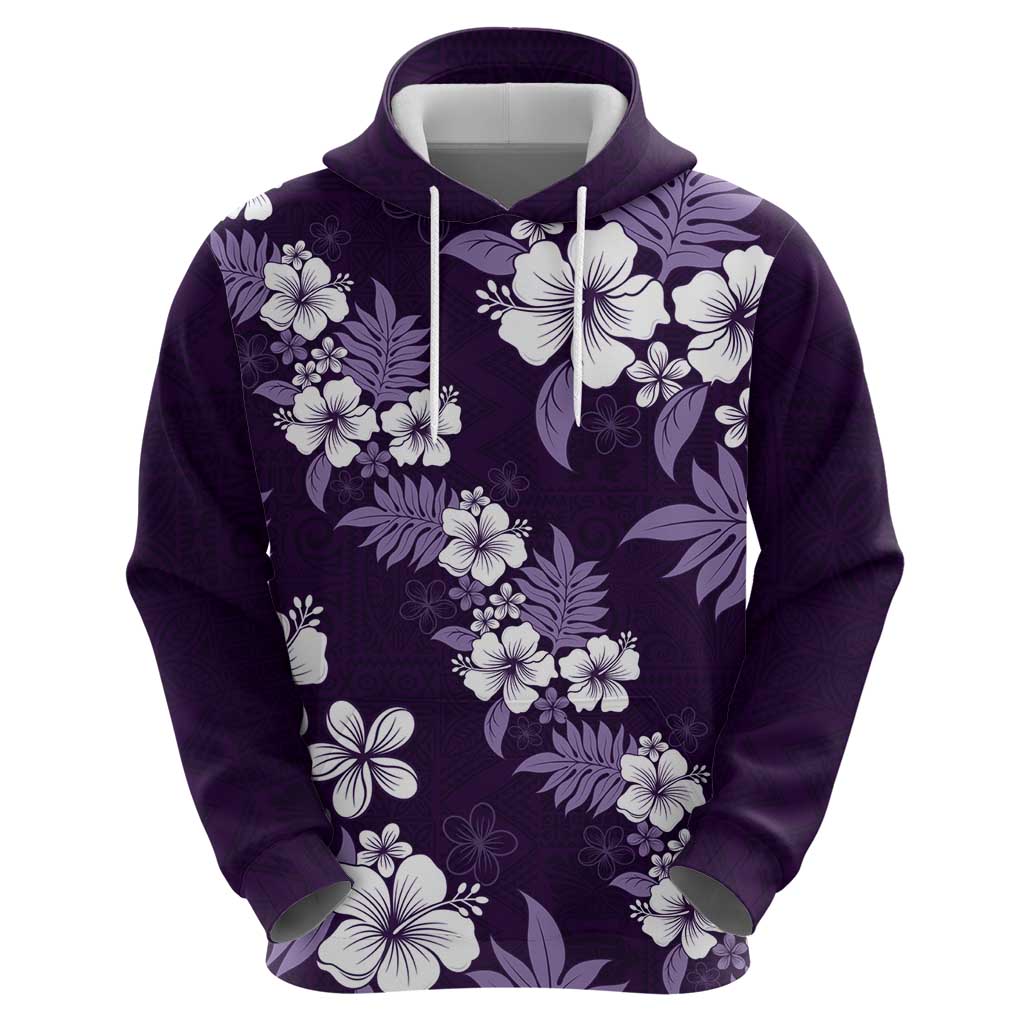 Hawaiian Hibiscus Tribal Floral Purple Hoodie Polynesian Tapa Pattern - Polynesian Pride