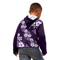 Hawaiian Hibiscus Tribal Floral Purple Kid Hoodie Polynesian Tapa Pattern - Polynesian Pride
