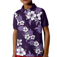 Hawaiian Hibiscus Tribal Floral Purple Kid Polo Shirt Polynesian Tapa Pattern - Polynesian Pride
