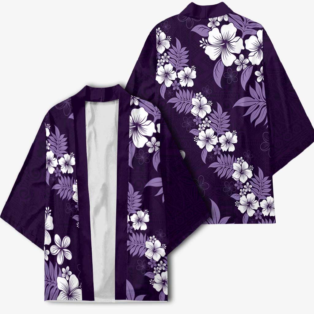 Hawaiian Hibiscus Tribal Floral Purple Kimono Polynesian Tapa Pattern - Polynesian Pride