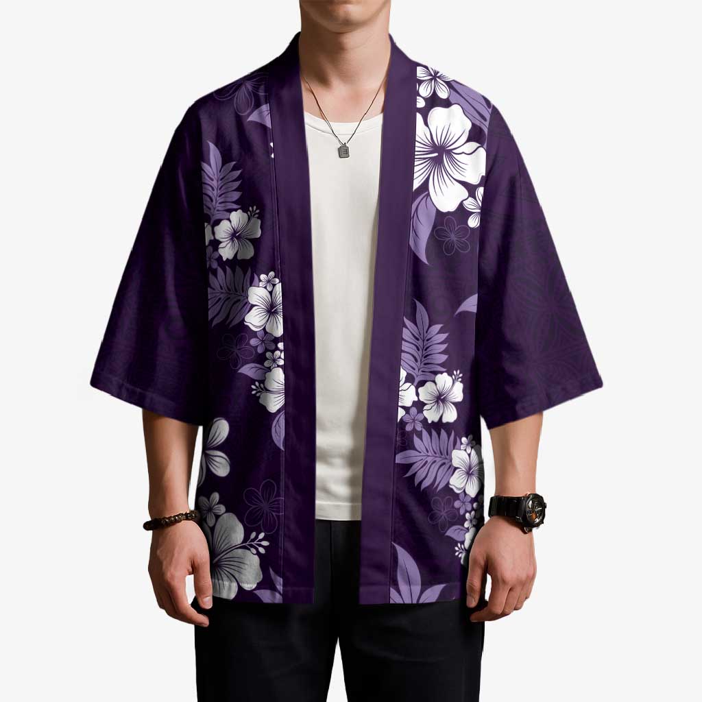 Hawaiian Hibiscus Tribal Floral Purple Kimono Polynesian Tapa Pattern - Polynesian Pride