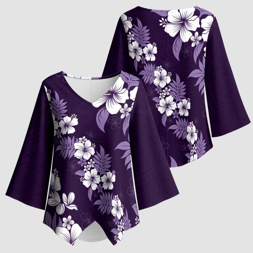 Hawaiian Hibiscus Tribal Floral Purple Kimono Sleeve Blouse Polynesian Tapa Pattern - Polynesian Pride