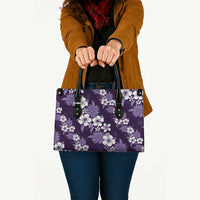 Hawaiian Hibiscus Tribal Floral Purple Leather Bag Polynesian Tapa Pattern - Polynesian Pride