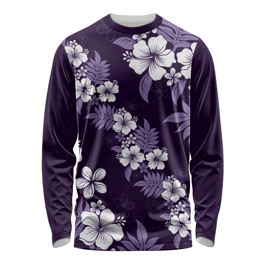 Hawaiian Hibiscus Tribal Floral Purple Long Sleeve Shirt Polynesian Tapa Pattern LT01 Unisex Purple - Polynesian Pride