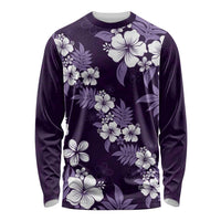 Hawaiian Hibiscus Tribal Floral Purple Long Sleeve Shirt Polynesian Tapa Pattern LT01 Unisex Purple - Polynesian Pride