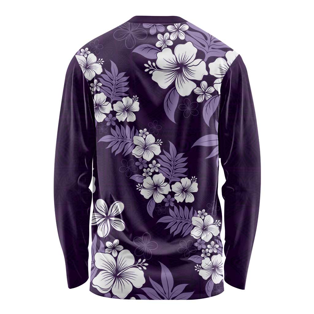 Hawaiian Hibiscus Tribal Floral Purple Long Sleeve Shirt Polynesian Tapa Pattern LT01 - Polynesian Pride