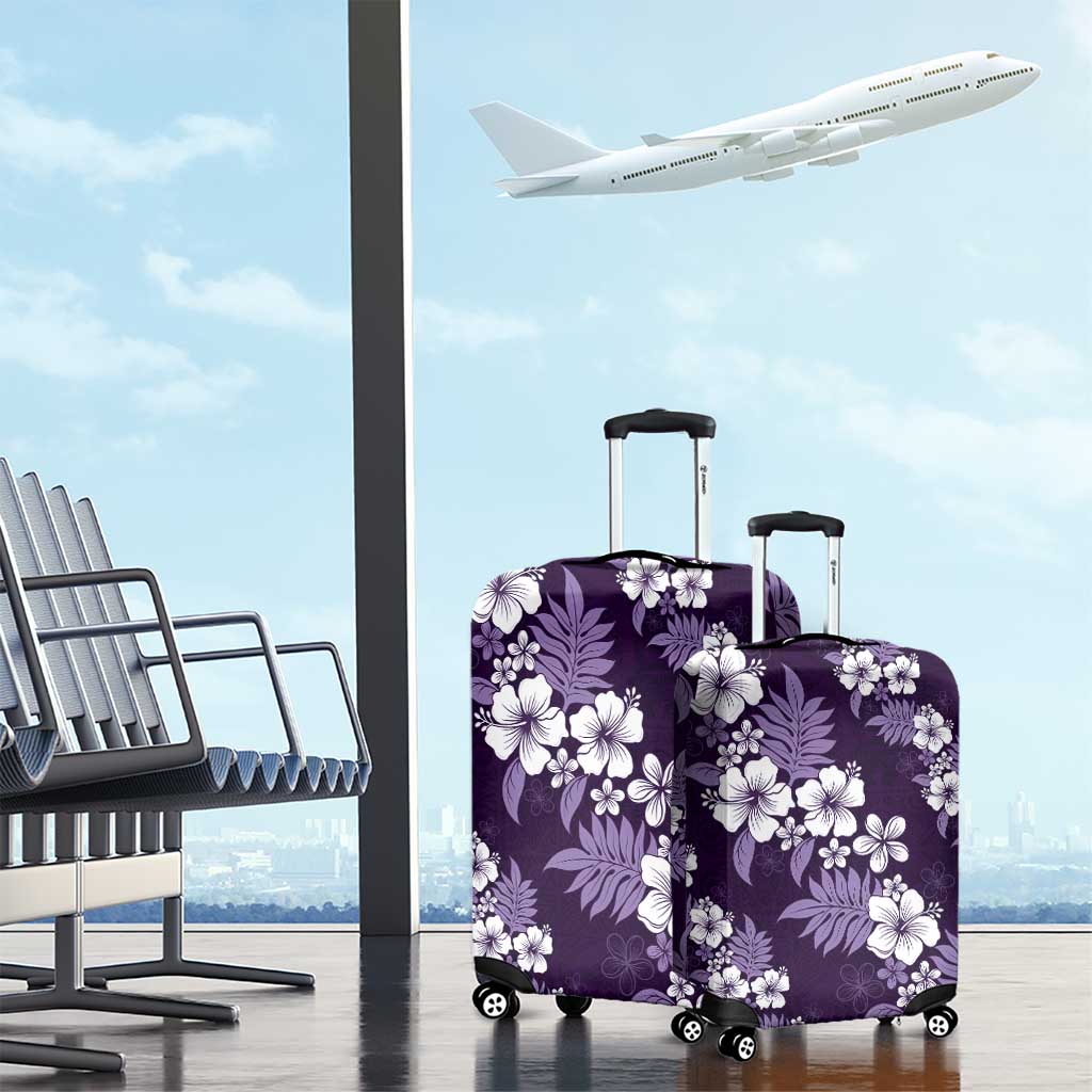 Hawaiian Hibiscus Tribal Floral Purple Luggage Cover Polynesian Tapa Pattern - Polynesian Pride
