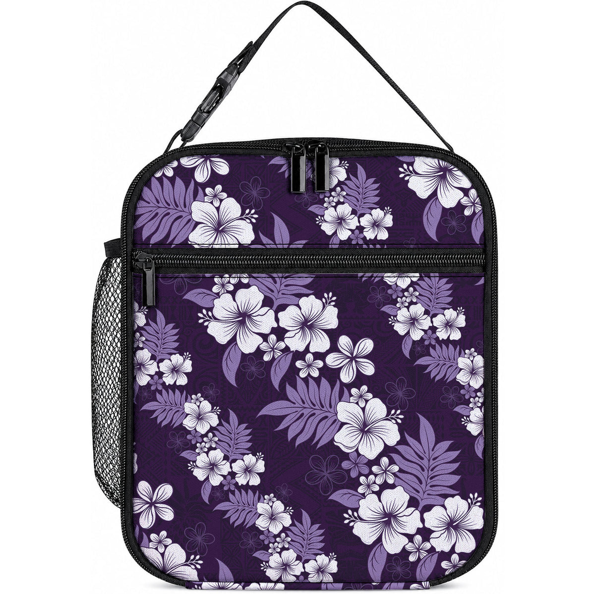 Hawaiian Hibiscus Tribal Floral Purple Lunch Bag Polynesian Tapa Pattern