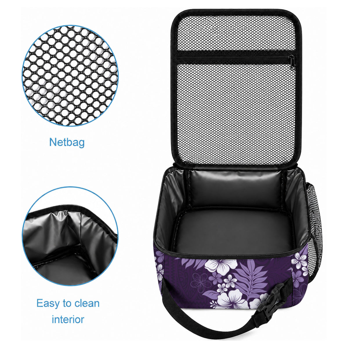 Hawaiian Hibiscus Tribal Floral Purple Lunch Bag Polynesian Tapa Pattern