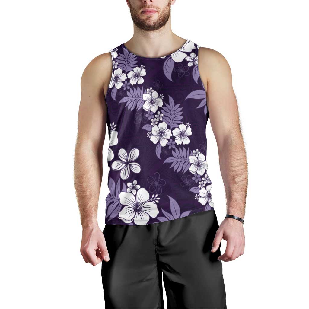 Hawaiian Hibiscus Tribal Floral Purple Men Tank Top Polynesian Tapa Pattern - Polynesian Pride