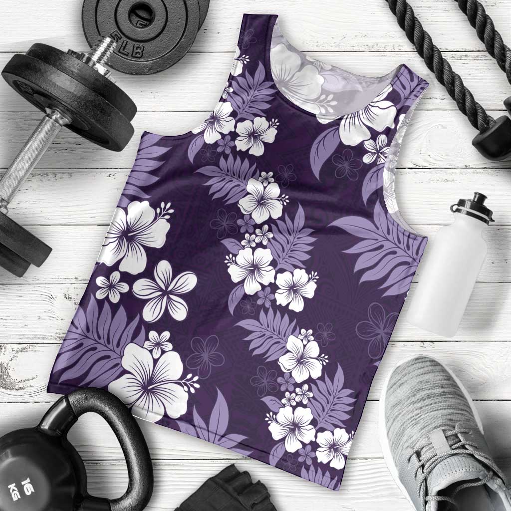 Hawaiian Hibiscus Tribal Floral Purple Men Tank Top Polynesian Tapa Pattern - Polynesian Pride