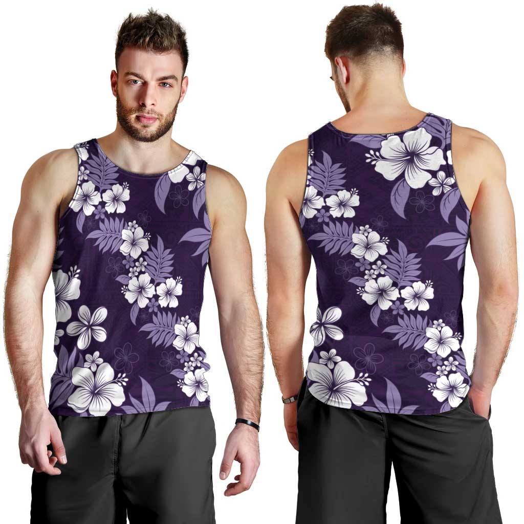 Hawaiian Hibiscus Tribal Floral Purple Men Tank Top Polynesian Tapa Pattern - Polynesian Pride