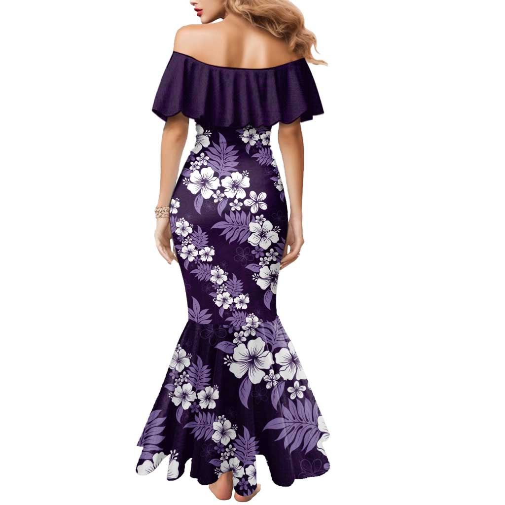 Hawaiian Hibiscus Tribal Floral Purple Mermaid Dress Polynesian Tapa Pattern - Polynesian Pride