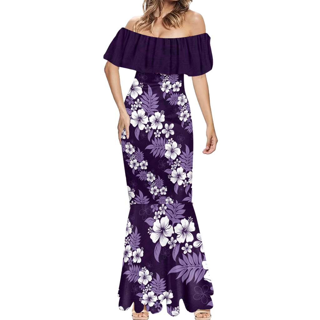 Hawaiian Hibiscus Tribal Floral Purple Mermaid Dress Polynesian Tapa Pattern - Polynesian Pride