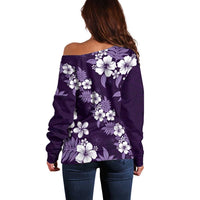Hawaiian Hibiscus Tribal Floral Purple Off Shoulder Sweater Polynesian Tapa Pattern - Polynesian Pride
