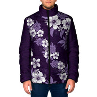 Hawaiian Hibiscus Tribal Floral Purple Padded Jacket Polynesian Tapa Pattern - Polynesian Pride