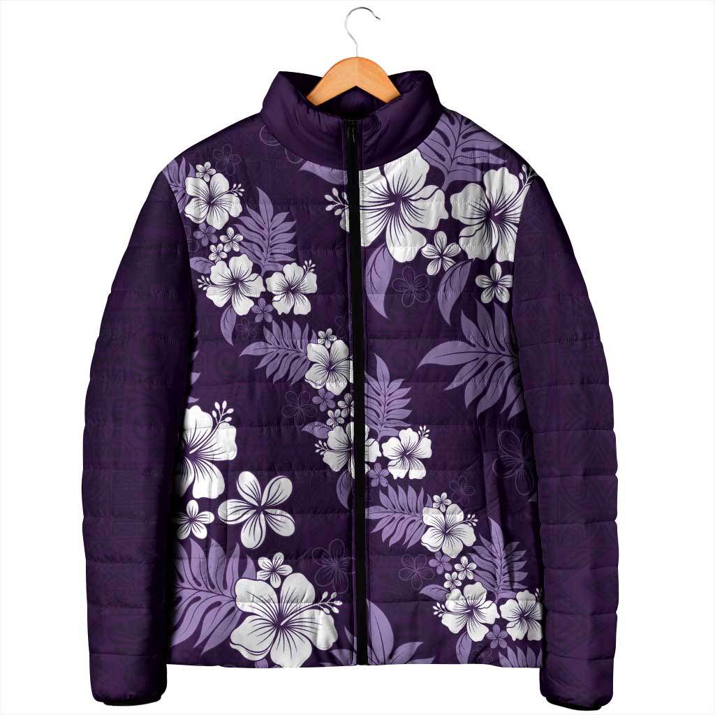 Hawaiian Hibiscus Tribal Floral Purple Padded Jacket Polynesian Tapa Pattern - Polynesian Pride
