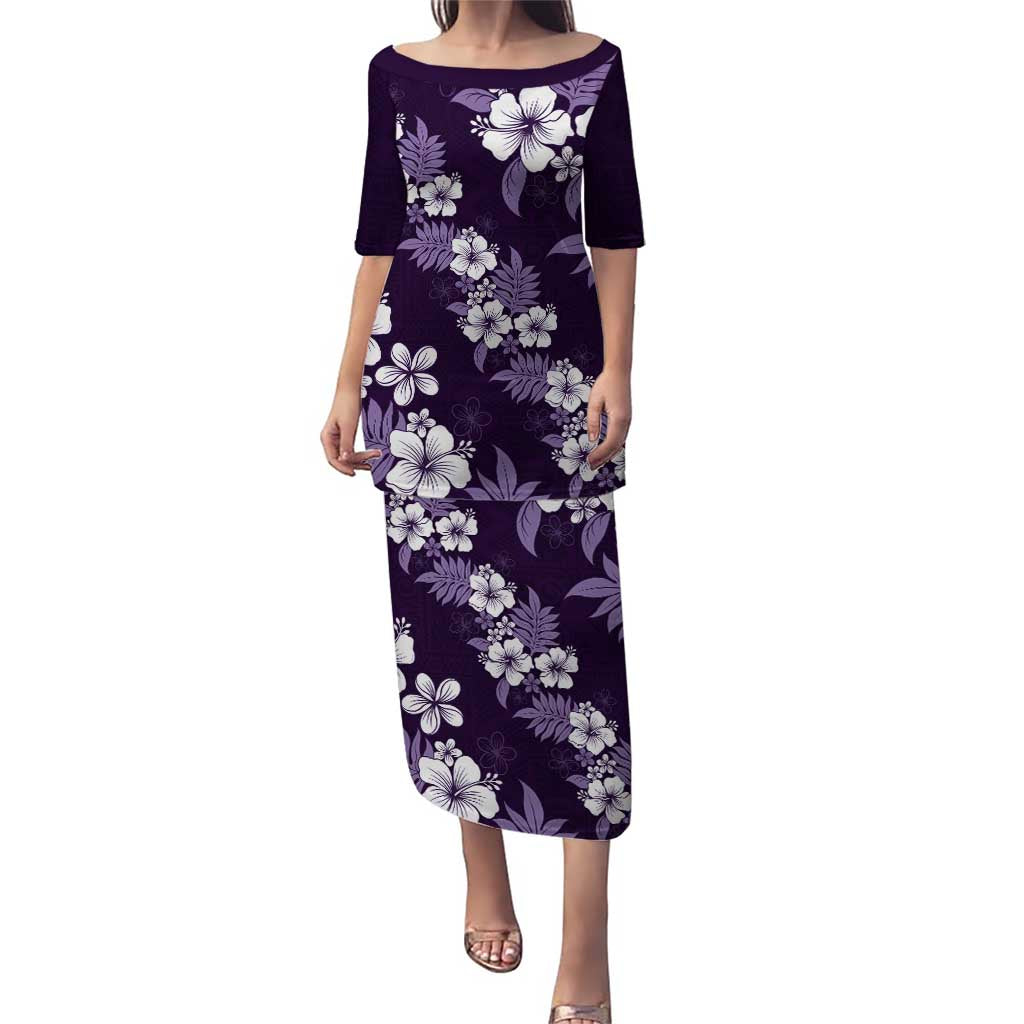 Hawaiian Hibiscus Tribal Floral Purple Puletasi Polynesian Tapa Pattern - Polynesian Pride