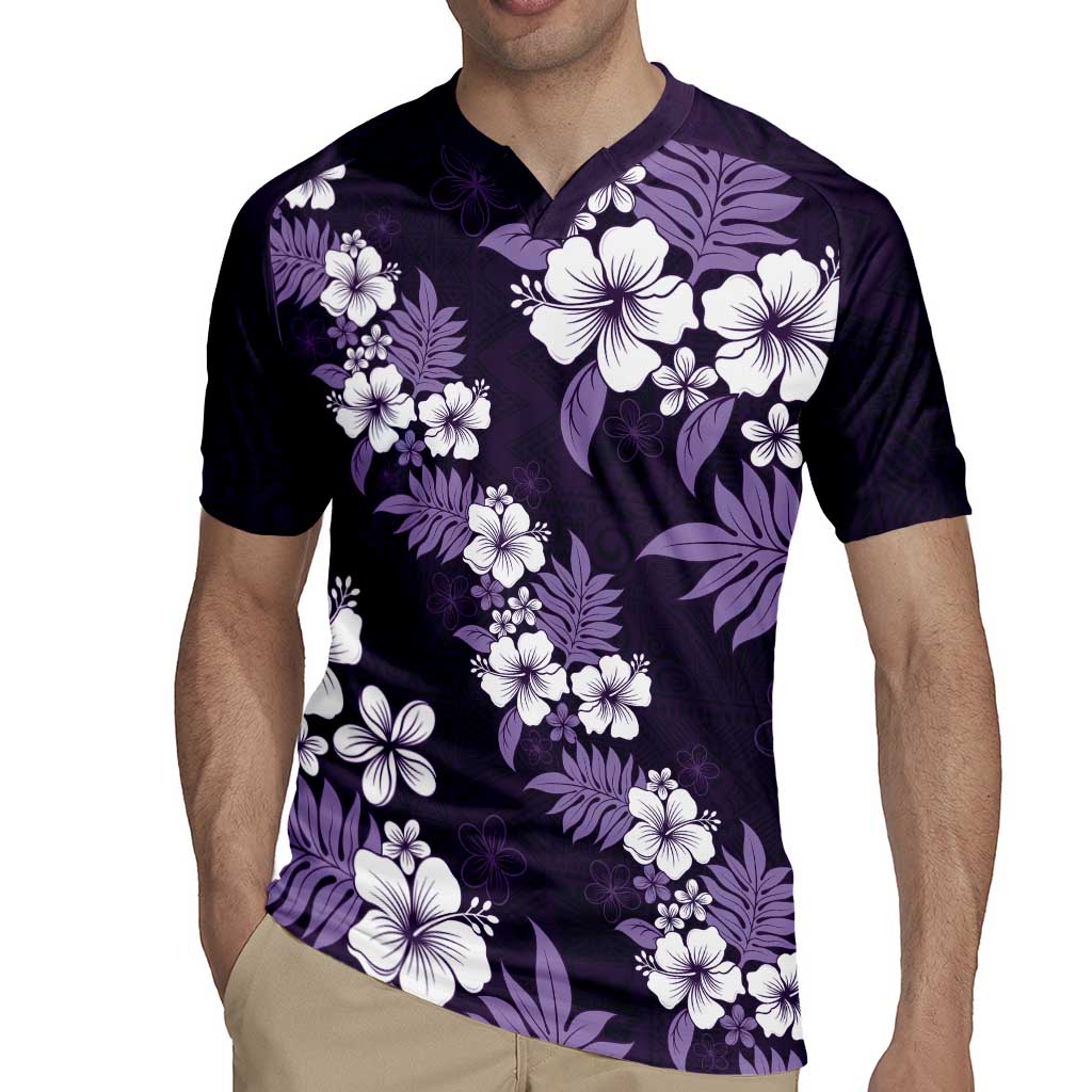 Hawaiian Hibiscus Tribal Floral Purple Rugby Jersey Polynesian Tapa Pattern - Polynesian Pride