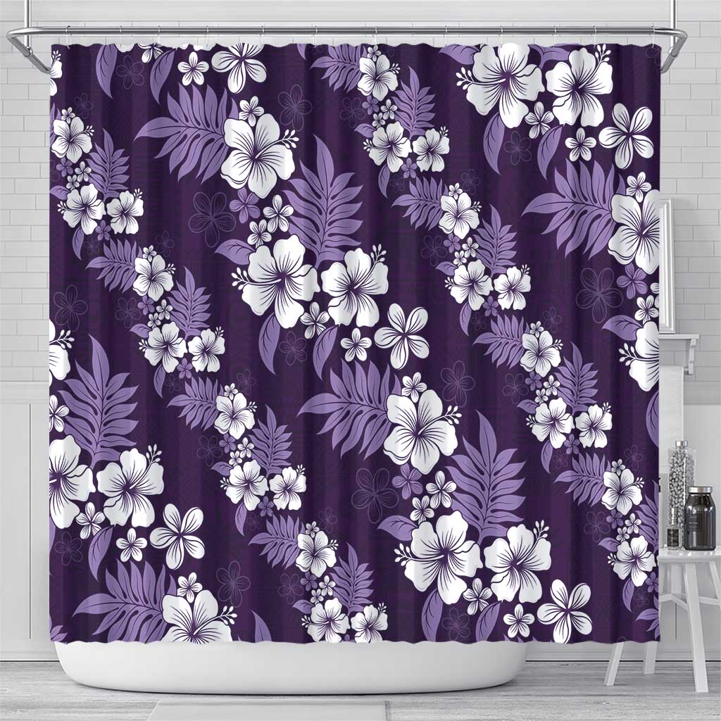 Hawaiian Hibiscus Tribal Floral Purple Shower Curtain Polynesian Tapa Pattern - Polynesian Pride