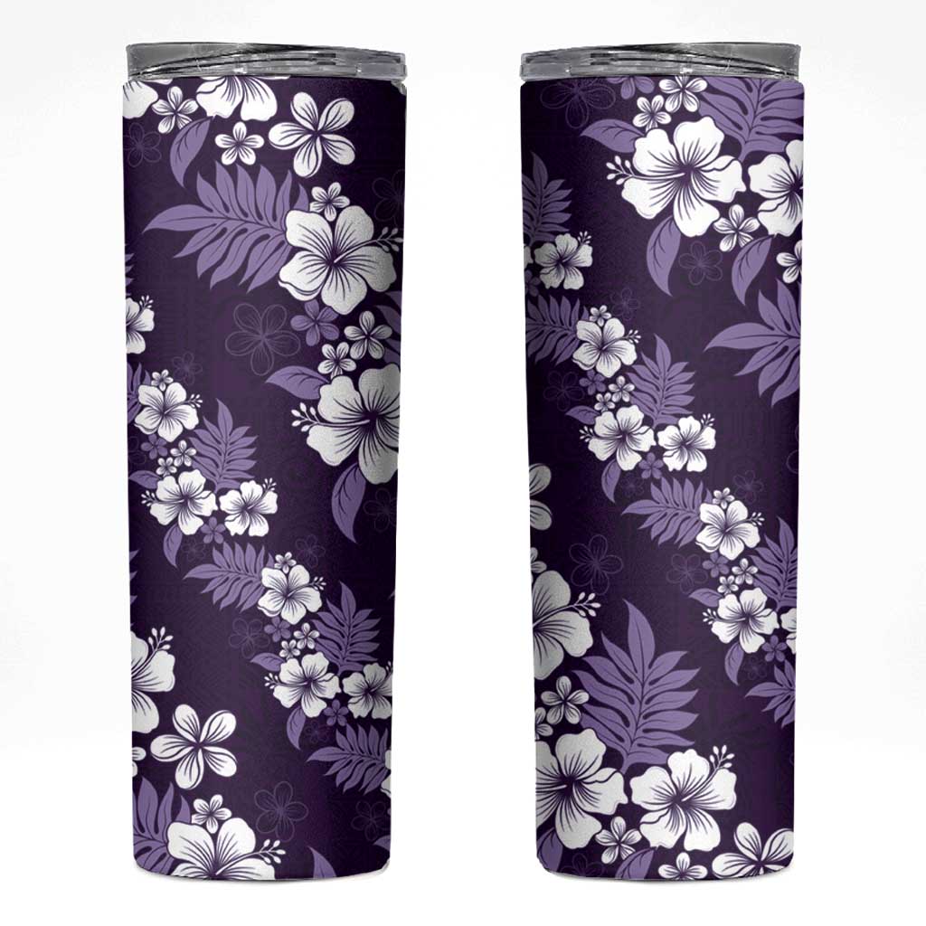 Hawaiian Hibiscus Tribal Floral Purple Skinny Tumbler Polynesian Tapa Pattern - Polynesian Pride