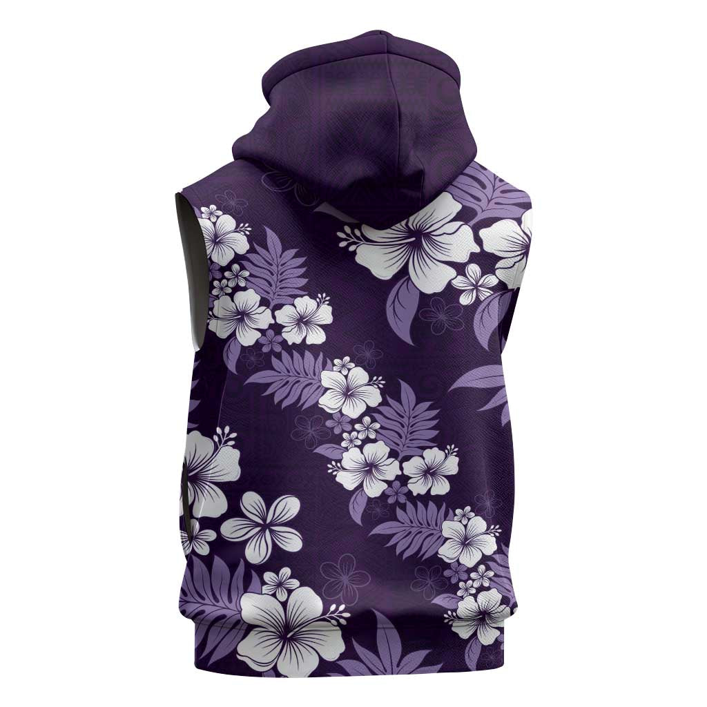 Hawaiian Hibiscus Tribal Floral Purple Sleeveless Hoodie Polynesian Tapa Pattern - Polynesian Pride