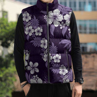 Hawaiian Hibiscus Tribal Floral Purple Sleeveless Puffer Jacket Polynesian Tapa Pattern - Polynesian Pride
