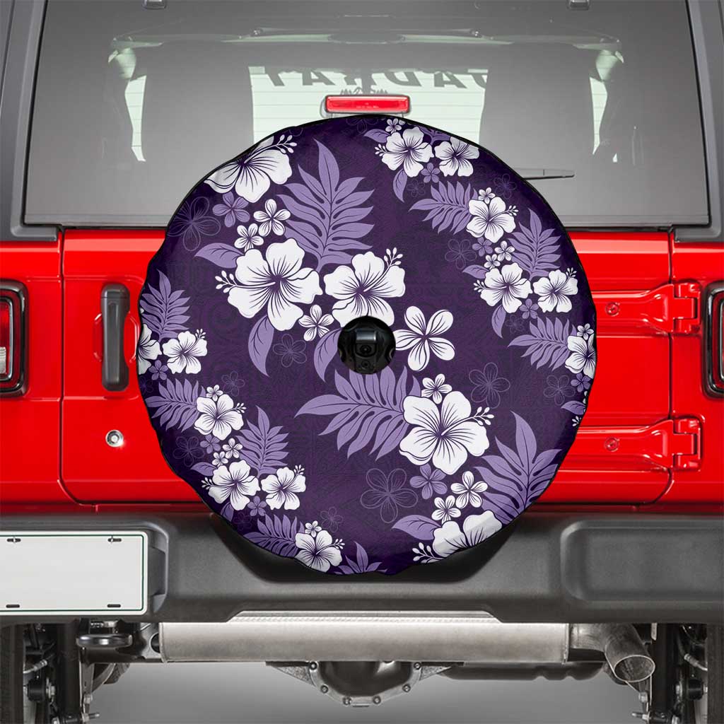 Hawaiian Hibiscus Tribal Floral Purple Spare Tire Cover Polynesian Tapa Pattern - Polynesian Pride