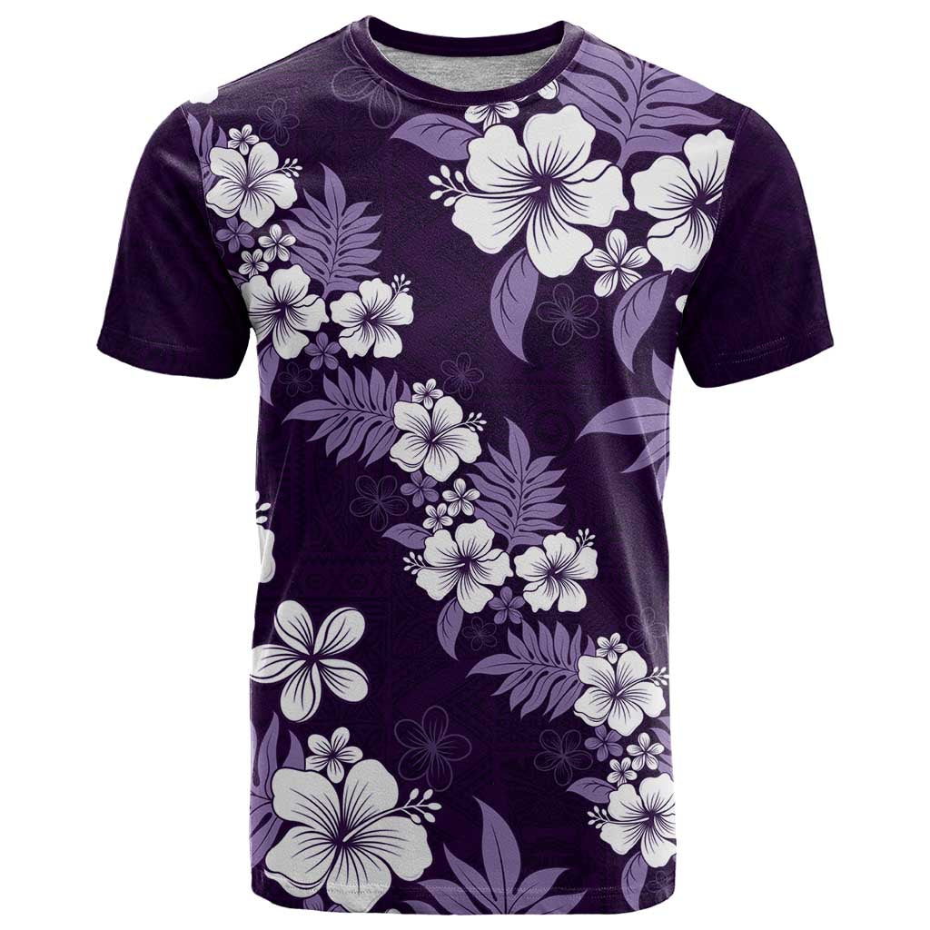 Hawaiian Hibiscus Tribal Floral Purple T Shirt Polynesian Tapa Pattern - Polynesian Pride