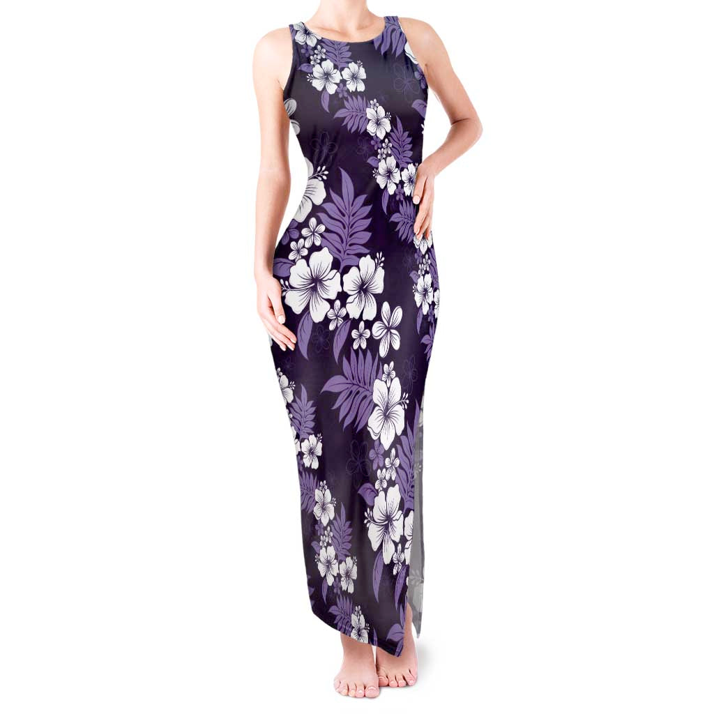 Hawaiian Hibiscus Tribal Floral Purple Tank Maxi Dress Polynesian Tapa Pattern - Polynesian Pride