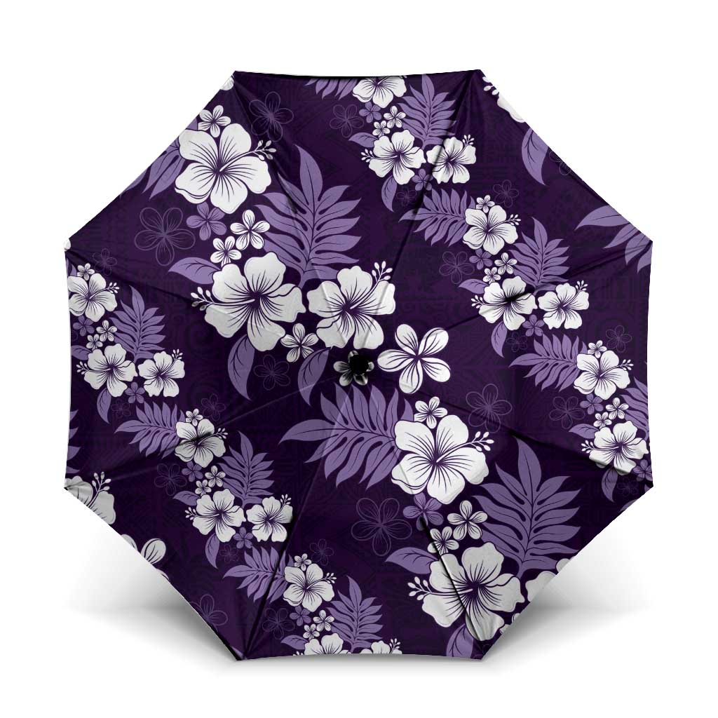 Hawaiian Hibiscus Tribal Floral Purple Umbrella Polynesian Tapa Pattern - Polynesian Pride