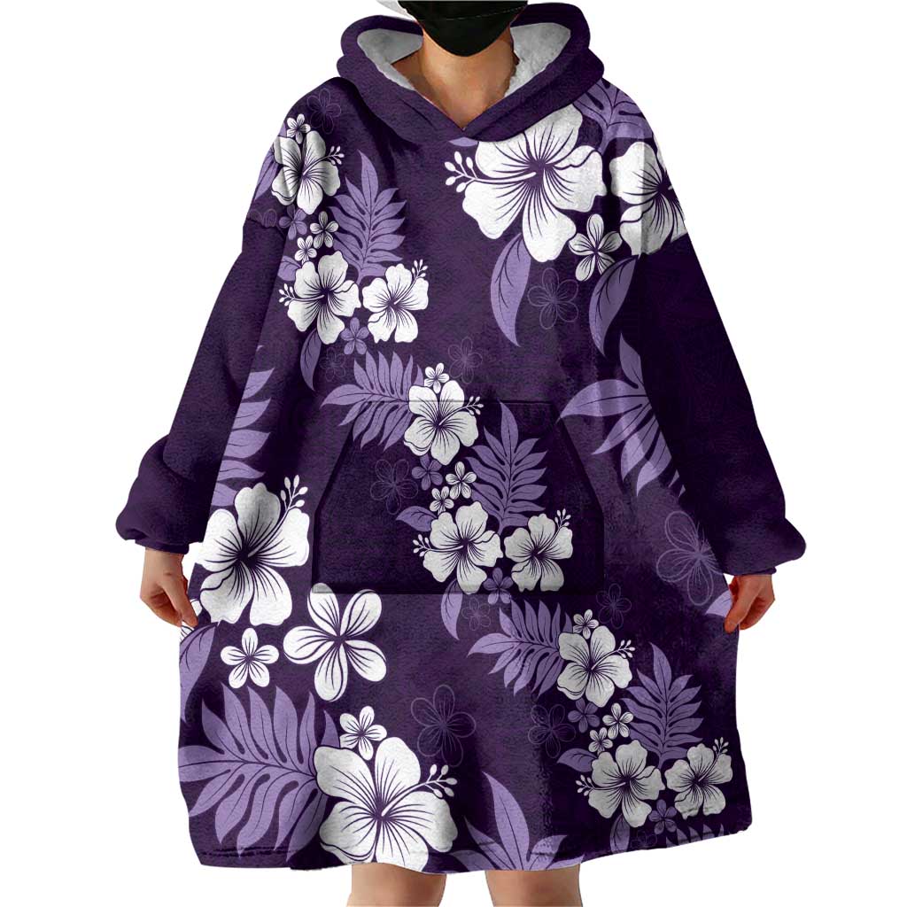 Hawaiian Hibiscus Tribal Floral Purple Wearable Blanket Hoodie Polynesian Tapa Pattern - Polynesian Pride