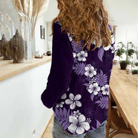 Hawaiian Hibiscus Tribal Floral Purple Women Casual Shirt Polynesian Tapa Pattern - Polynesian Pride