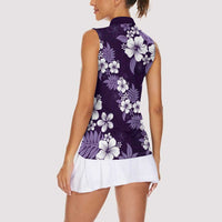 Hawaiian Hibiscus Tribal Floral Purple Women Sleeveless Polo Shirt Polynesian Tapa Pattern LT01 - Polynesian Pride