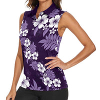 Hawaiian Hibiscus Tribal Floral Purple Women Sleeveless Polo Shirt Polynesian Tapa Pattern LT01 - Polynesian Pride