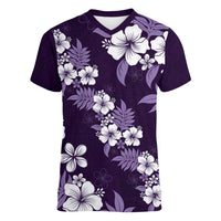 Hawaiian Hibiscus Tribal Floral Purple Women V-Neck T-Shirt Polynesian Tapa Pattern LT01 Female Purple - Polynesian Pride