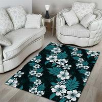 Hawaiian Hibiscus Tribal Floral Teal Area Rug Polynesian Tapa Pattern - Polynesian Pride