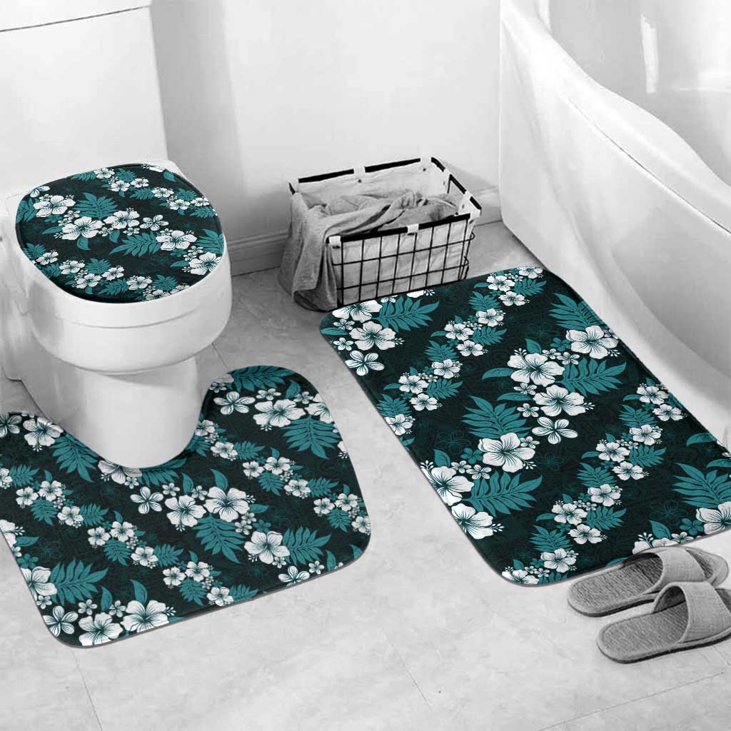 Hawaiian Hibiscus Tribal Floral Teal Bathroom Set Polynesian Tapa Pattern - Polynesian Pride