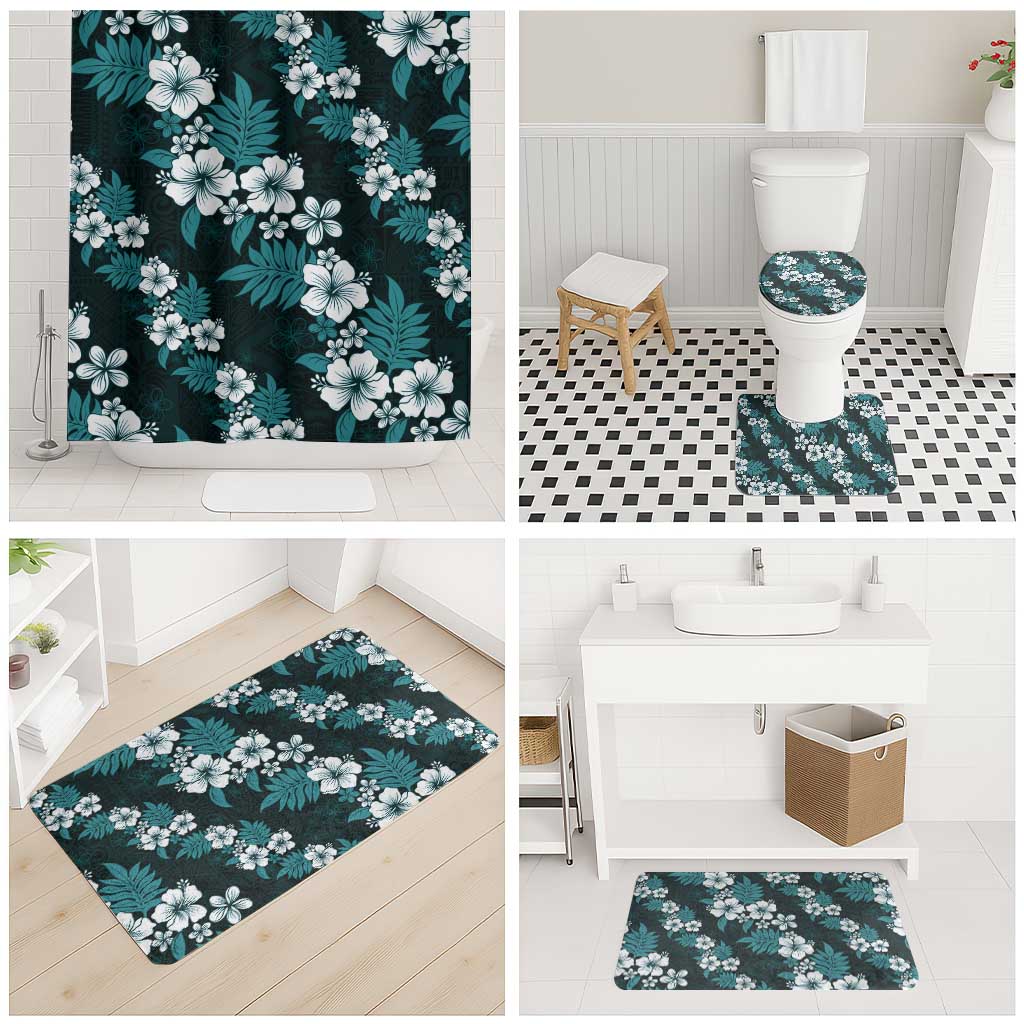 Hawaiian Hibiscus Tribal Floral Teal Bathroom Set Polynesian Tapa Pattern - Polynesian Pride