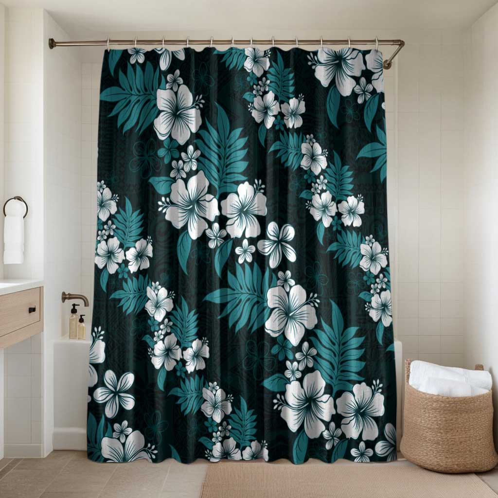 Hawaiian Hibiscus Tribal Floral Teal Bathroom Set Polynesian Tapa Pattern - Polynesian Pride